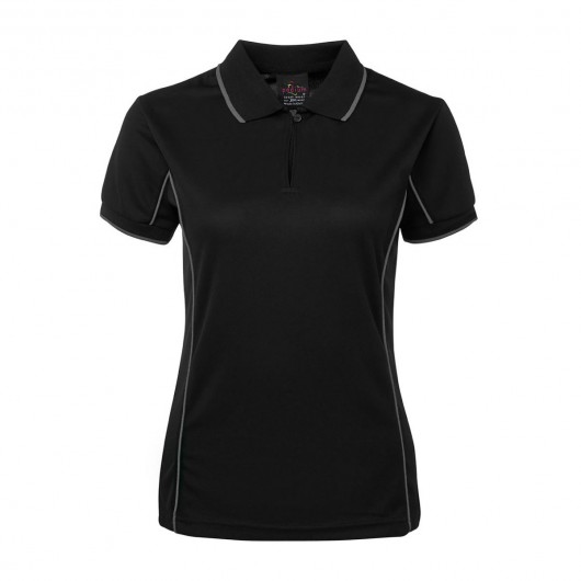 Black Grey Ladies Piping Polo Shirts